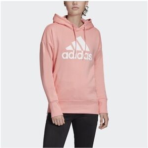 Adidas Light Pink Hoodie with White Logo w/o drawstrings, add your own ribbon :)
